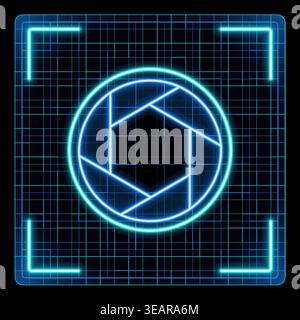 Camera shutter lens icon, diaphragm icon. Cyber neon futuristic icon collection, editable strokes in graphic style. Stock Vector