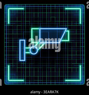 Security camera icon illustration, cctv surveillance system device. Cyber neon futuristic icon collection, editable strokes in graphic style. Stock Vector