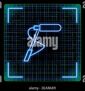 Shotgun boom microphone icon. Directional sound recording with pole for movie and video audio recording. Glowing neon editable strokes graphic style. Stock Vector