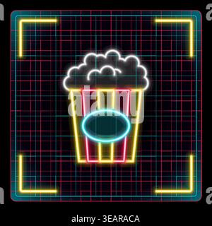 Popcorn bucket icon. Glowing neon icon with border grid vector, editable strokes graphic style. Stock Vector