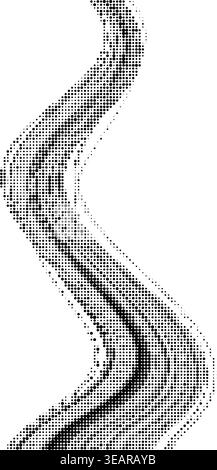 Vertical halftone dotted trail curving through transparent grid background for creative layout and trendy visual media. Stock Vector