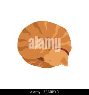 Hand-drawn autumn illustration of red cozy sleeping domestic cat for packaging and fall vibes cozy projects Stock Vector