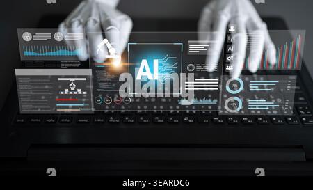 AI assists in creating intelligent automation systems that integrate robotics, analytics, and data-driven processes to increase productivity and Stock Photo