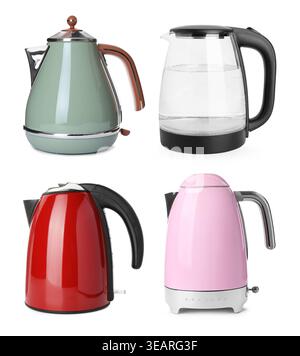 Different electric kettles isolated on white, set Stock Photo