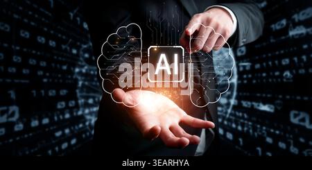 This image illustrates the concept of generative AI, showcasing its influence on prompt engineering and natural language processing in modern Stock Photo