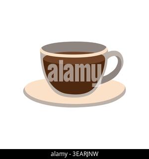 Hand-drawn cozy illustration of a cup of black tea or coffee in transparent glass cup for packaging, menu, cafe, product design Stock Vector