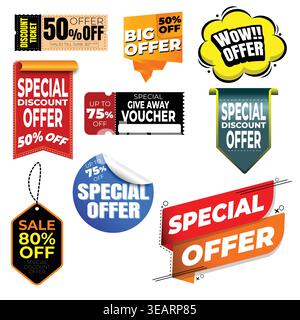 Creative Sale Discount Labels Set with Special Offer Badges and Promo Stickers Stock Vector