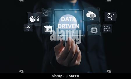 Data-driven decision-making empowers business through analytics, datum collection, and AI systems. Data driven tools support cloud data processing and Stock Photo