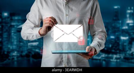 Concept of email security and cybersecurity for confidential communication. Message encryption ensures data privacy and protection from unauthorized Stock Photo