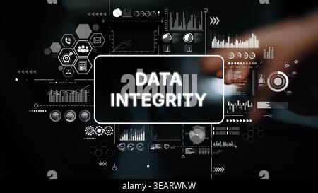 Conceptual image showcasing data integrity with digital graphs, charts, and analytics in a modern business environment. Asymptotic smart data analytic Stock Photo