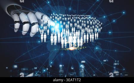 Futuristic Concept of Artificial Intelligence Engaging with Digital Population and Technology Interface in a Global Network Environment Quark. Stock Photo