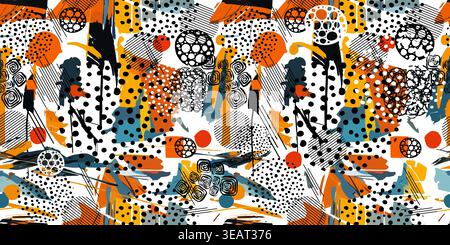 Abstract seamless background with blots and spots. Hand drawn. Not AI, vector illustration. Stock Vector