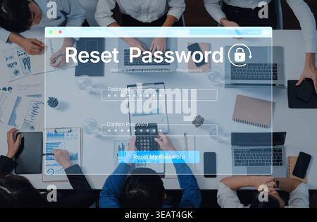 A web browser interface for the password reset function. This form allows a user to recover their account by entering and confirming a new, secure Stock Photo