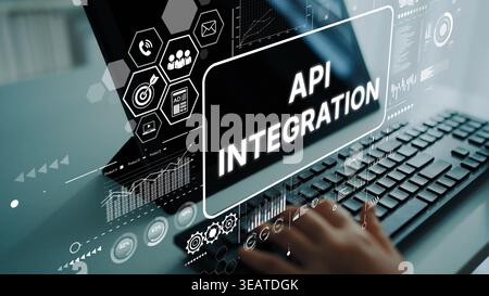 API Integration with Modern Technology Interface for Software Development and Data Connection Solutions. Asymptotic smart data analytic. Stock Photo