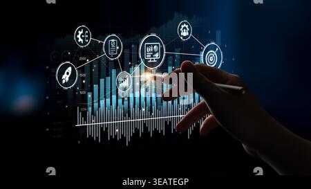 Project management dashboard showing project management strategy, planning, project management workflow, and project management team icons for better Stock Photo