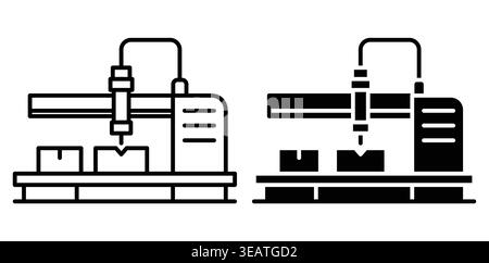This image features a detailed illustration of a CNC machine in two design styles, highlighting its role in modern manufacturing and industrial proces Stock Vector