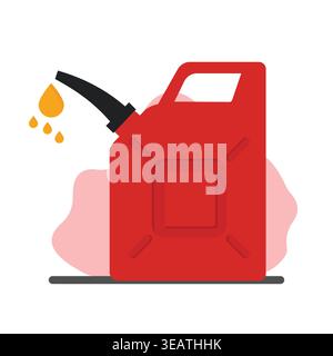 Minimal flat vector of a red fuel jerry can with a nozzle dripping oil, ideal for energy, transport, gasoline, industry, and logistics themes. Stock Vector