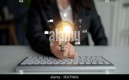 A concept of a global AI platform providing integrated business solutions. This central intelligence powers worldwide operations, from data analysis Stock Photo