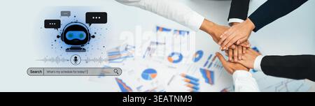 Team collaboration is highlighted in this image featuring hands together over financial charts, showcasing the blend of technology with strategic Stock Photo