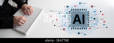 A technical diagram illustrating the core capabilities of Artificial Intelligence. This includes machine learning, robotics, speech recognition, and Stock Photo