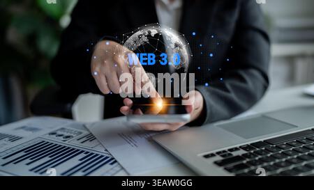 The network architecture of the global Web 3.0. A concept of a worldwide, interconnected, and decentralized digital infrastructure for the future Stock Photo