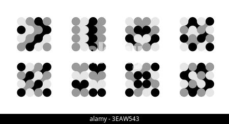 Abstract connected circles and dots icon. Integrate innovate logo, vector technology shape. Neuron Nano molecula, artificial brain symbol. Network Stock Vector
