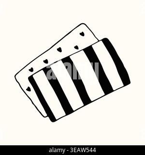 Simple vector drawing of a folded kitchen towel or napkin with a classic striped pattern. Ideal for home decor concepts and textile design projects Stock Vector