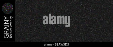 Noise filter with seamless grain texture, gradient dots vignette for black paper. Film grainy pattern and fine dotted overlay, gray silver pixelation Stock Vector