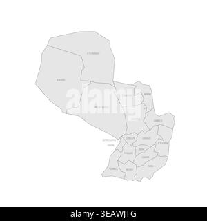 Paraguay political map of administrative divisions - departments and capital district. Grey map with thin black outline and labels. Stock Vector