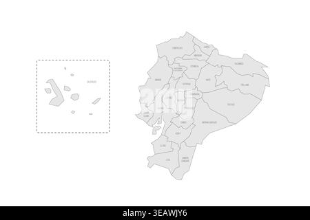 Ecuador political map of administrative divisions - provinces. Grey map with thin black outline and labels. Stock Vector