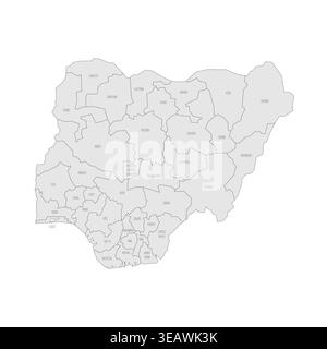 Nigeria political map of administrative divisions - states and federal capital territory. Grey map with thin black outline and labels. Stock Vector