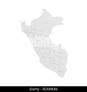 Peru political map of administrative divisions - departments. Grey map with thin black outline and labels. Stock Vector