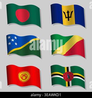 Vector set of wavy flags of the world Stock Vector