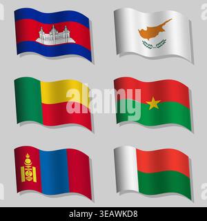 Vector abstract set of wavy flags of the world Stock Vector