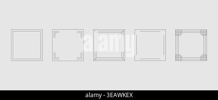 Square Frames Set Minimal Blank Line Borders Decorative Vector Illustration Art Stock Vector
