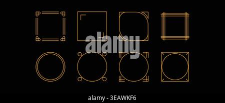 Photo Frames Set Minimal Gold Line Borders Circle Square Decorative Gallery View Collection Stock Vector