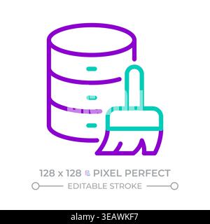 Data cleaning two color line icon Stock Vector