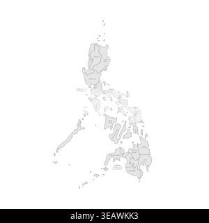 Philippines political map of administrative divisions - regions. Grey map with thin black outline and labels. Stock Vector