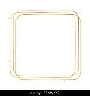 Elegant gold square frame with thin metallic lines and subtle glitter particles. Minimal luxury border design with clean geometric shape and empty cen Stock Vector