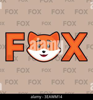 Vector logo of a fox head with text on a patterned background Stock Vector