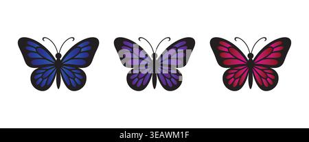 Colorful Butterfly Set Vector Gradient Insect Decorative Nature Illustration Stock Vector