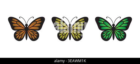 Colorful Butterfly Set Vector Gradient Insect Decorative Nature Illustration Stock Vector