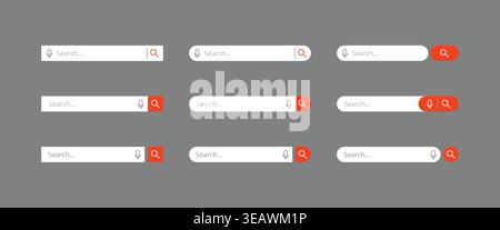 Orange Search Bar UI Set Microphone Voice Search Magnifying Glass Icons Vector Collection Stock Vector