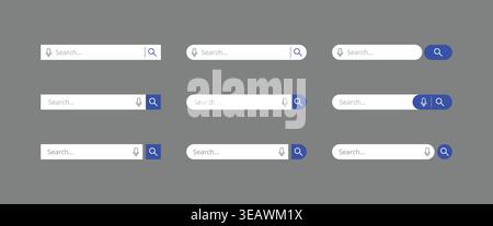 Blue Search Bar UI Set Microphone Voice Search Magnifying Glass Icons Vector Collection Stock Vector
