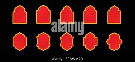 Islamic Arch Frame Set Arabic Window and Mosque Arch Shapes Editable Vector Collection Stock Vector