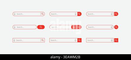 Modern Search Bar Outline Style Set Voice Microphone Magnifying Glass Icons Collection Stock Vector