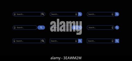 Search Bar UI Set for Dark Theme Web App Design Stock Vector