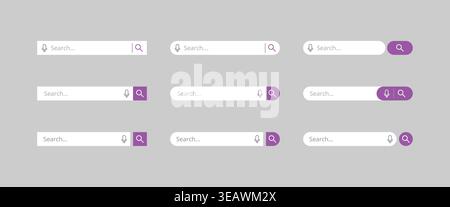Search Bar UI Set Template Editable Microphone Voice Search Magnifying Glass Icons Stock Vector