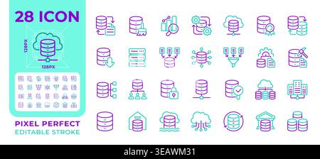 Data analytics pixel perfect two color line icons set Stock Vector