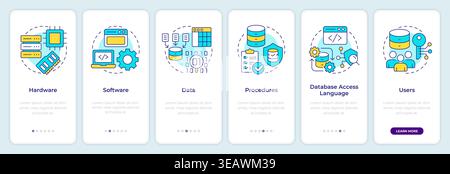 DBMS system modules onboarding mobile app screen Stock Vector